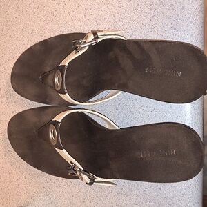 Nine West Brand Cream & Dark Brown Genuine Leather Wedges Natural With Buckle-10